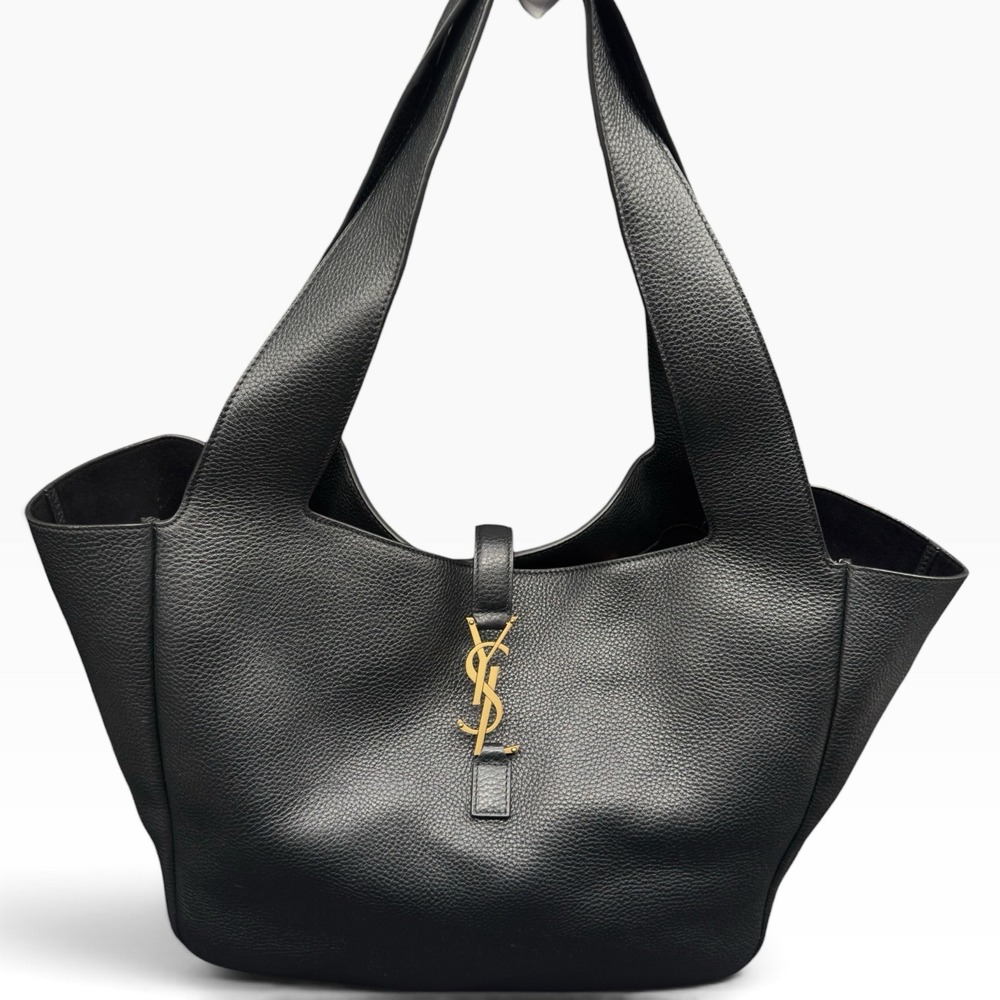 Saint Laurent Le 5 A 7 Bea Large Tote Bag Black Pebbled Leather Gold YSL